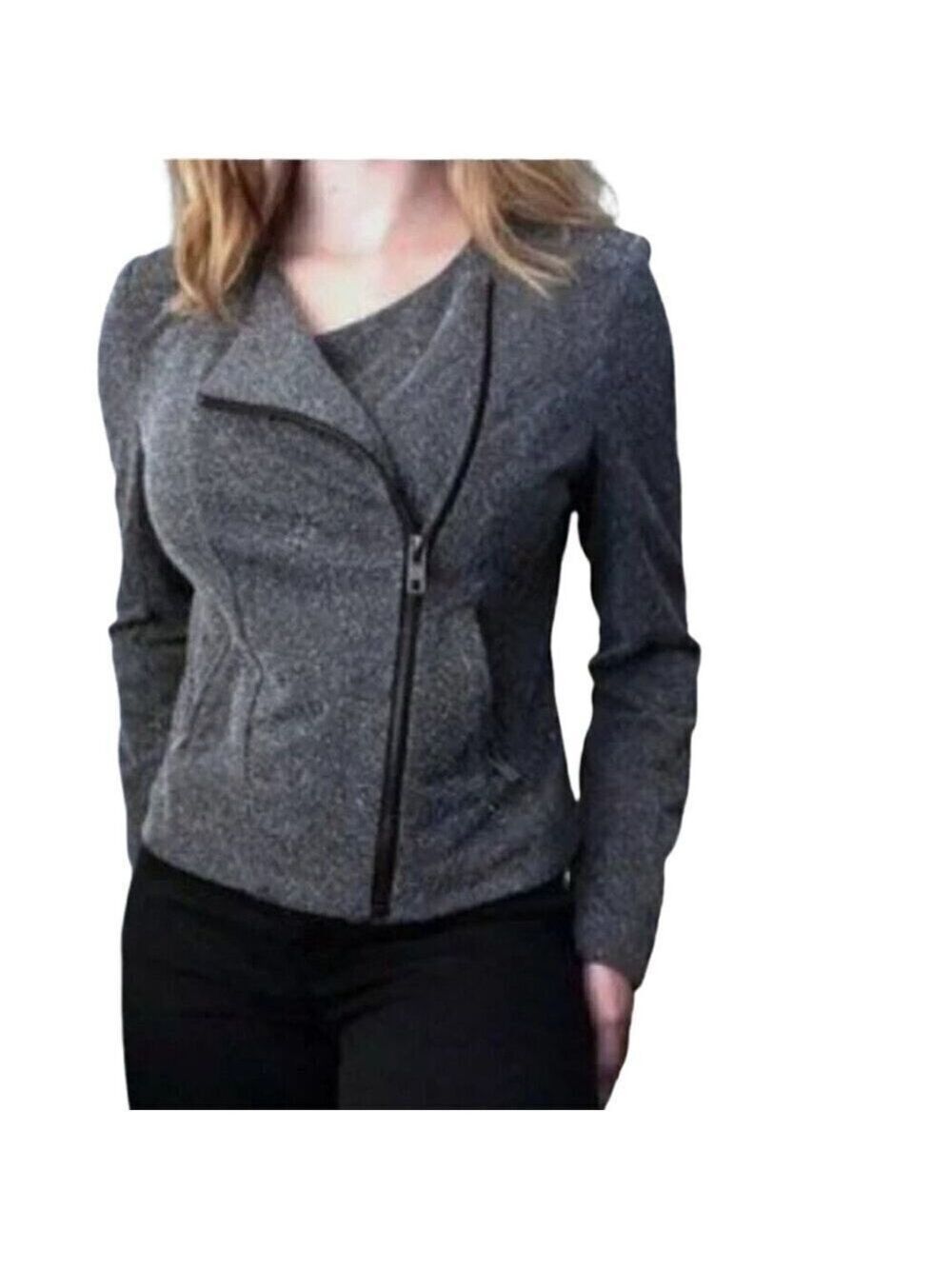 Catherine Malandrino Runway Style Gray Knit Zip Moto Jacket Size L